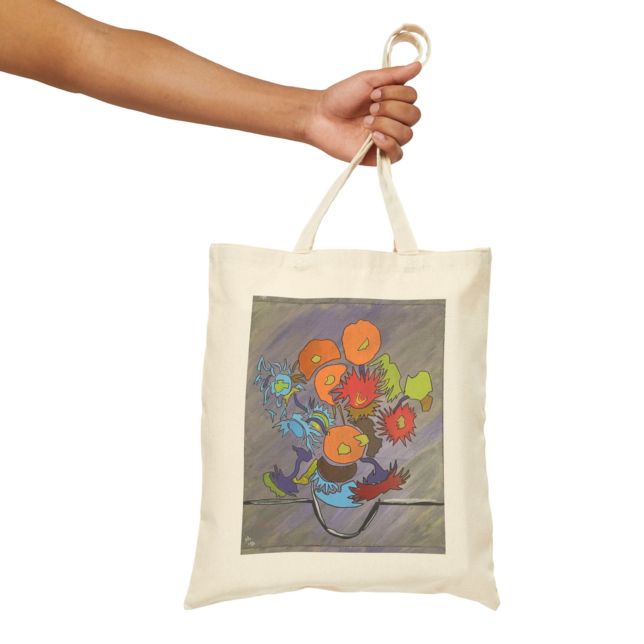 Stencil Floral Vase Cotton Canvas Tote Bag - FMLxArt Store