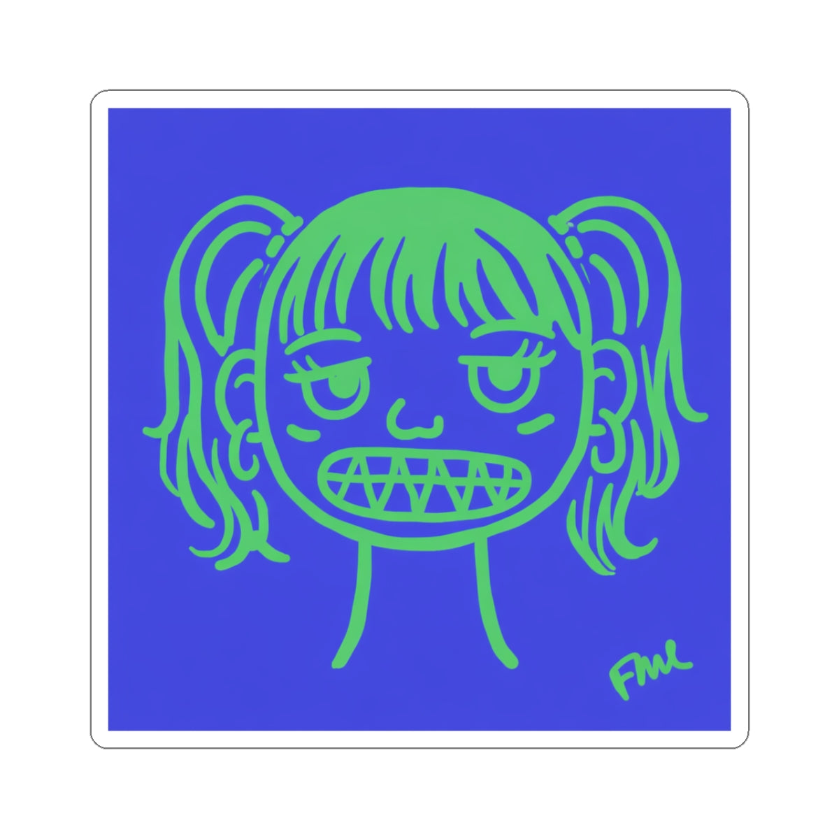 Grit Girl 03 Kiss-Cut Sticker – Neon Green on Electric Blue - FMLxArt Store