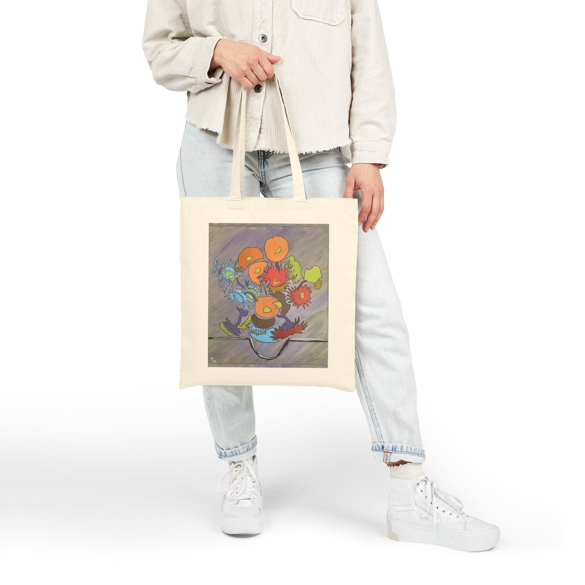 Stencil Floral Vase Cotton Canvas Tote Bag - FMLxArt Store