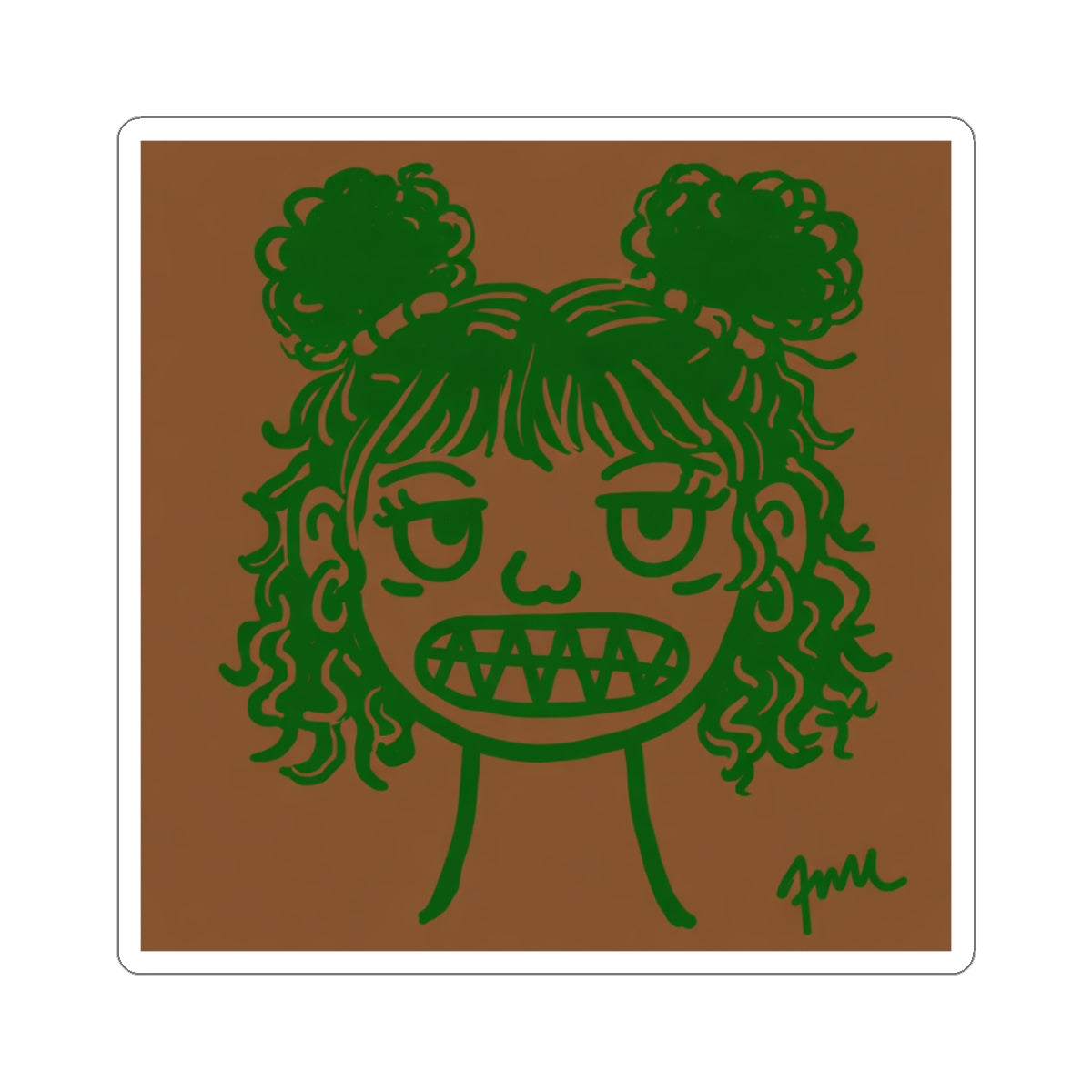 Beef & Brocc Grit Girl Kiss-Cut Sticker – Green Line Art on Brown - FMLxArt Store
