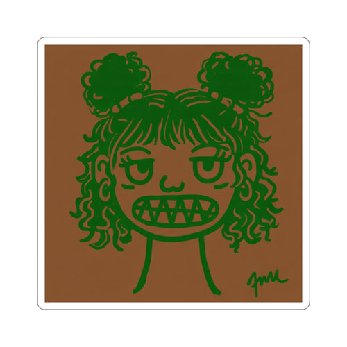Beef & Brocc Grit Girl Kiss-Cut Sticker – Green Line Art on Brown - FMLxArt Store