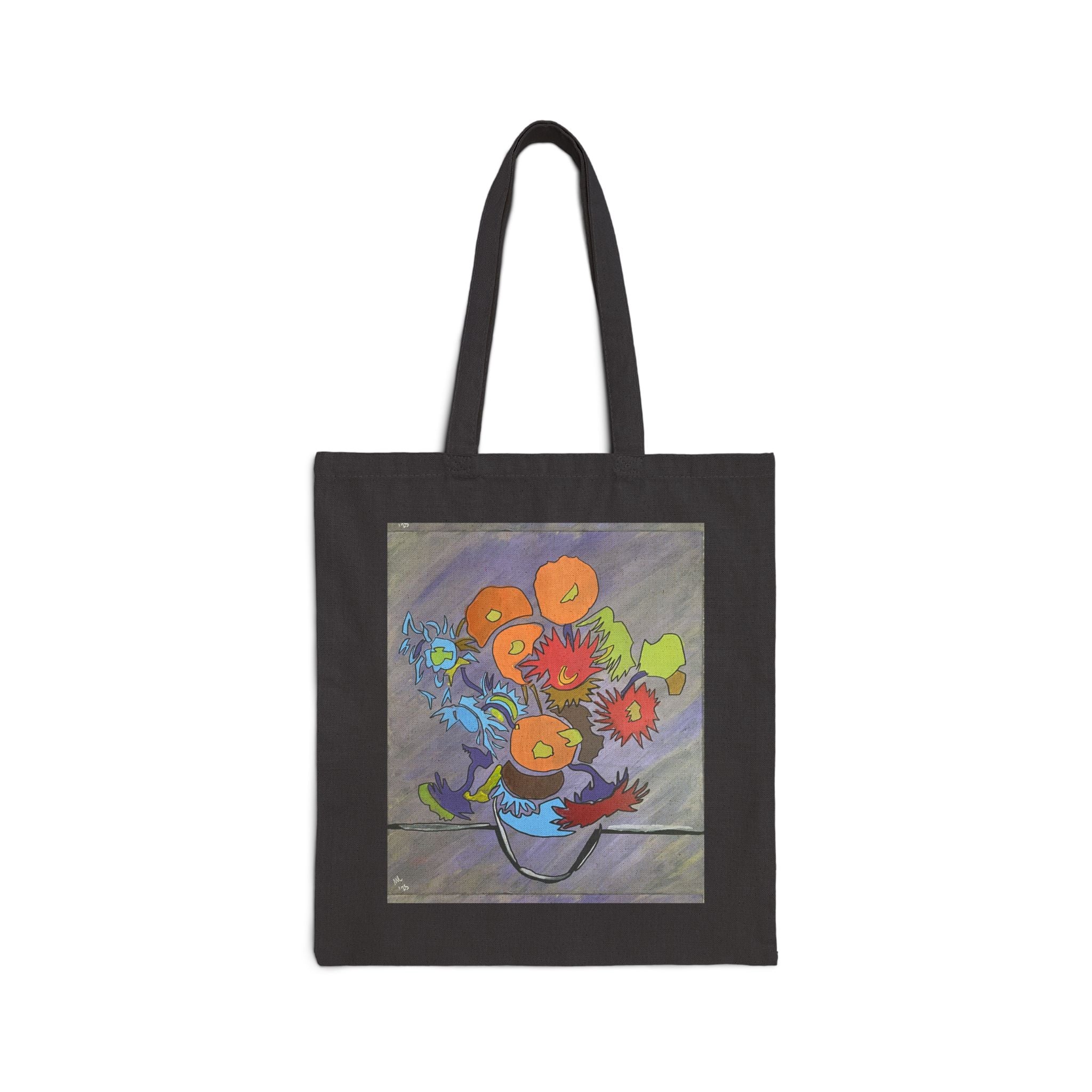 Stencil Floral Vase Cotton Canvas Tote Bag - FMLxArt Store