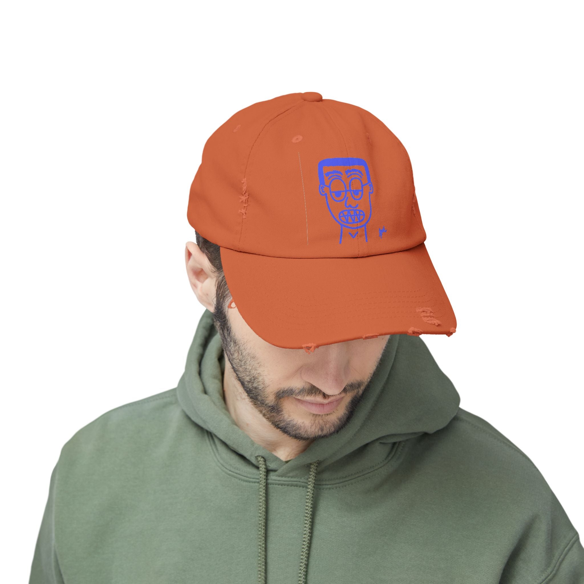 Burnt Orange 'Specs Grit Boy' Distressed Cap - FMLxArt Store