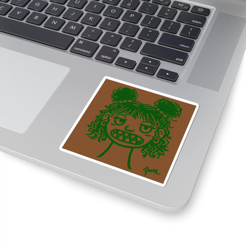 Beef & Brocc Grit Girl Kiss-Cut Sticker – Green Line Art on Brown - FMLxArt Store