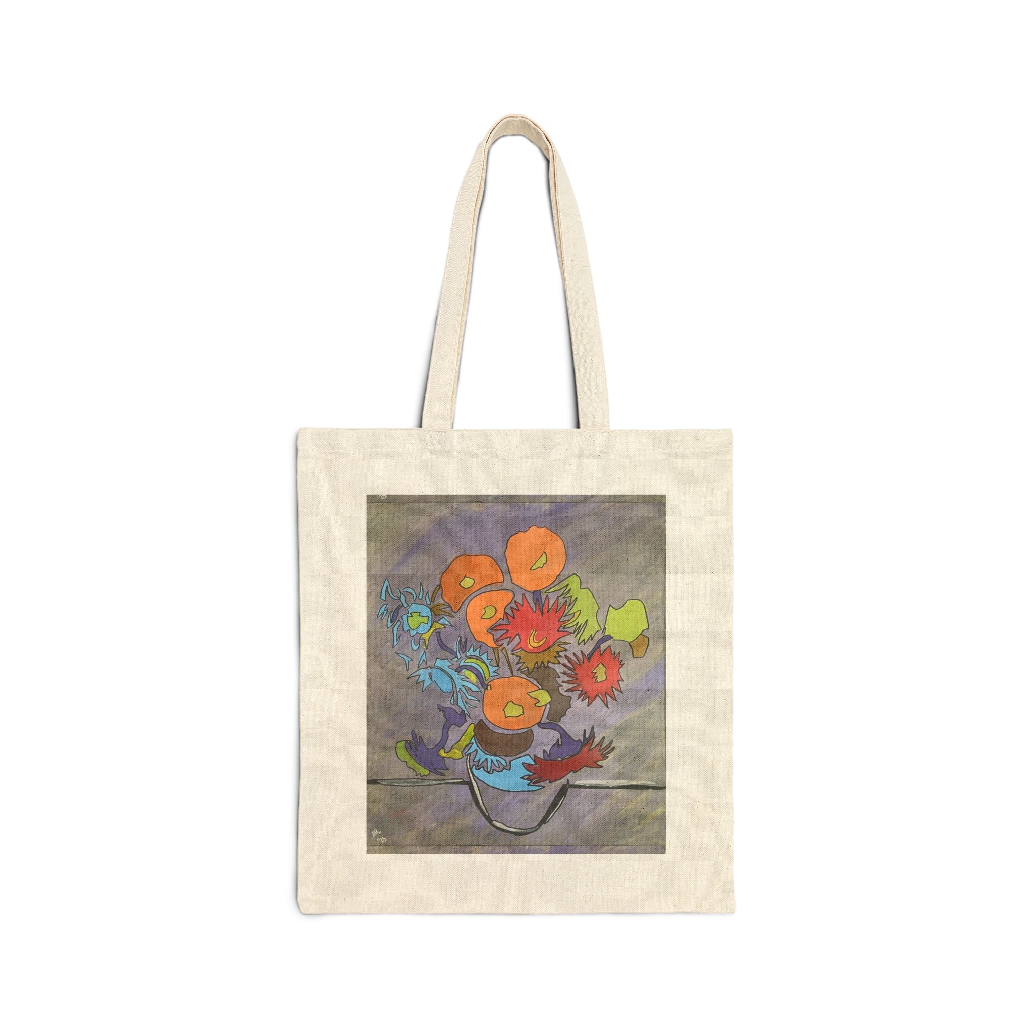 Stencil Floral Vase Cotton Canvas Tote Bag - FMLxArt Store